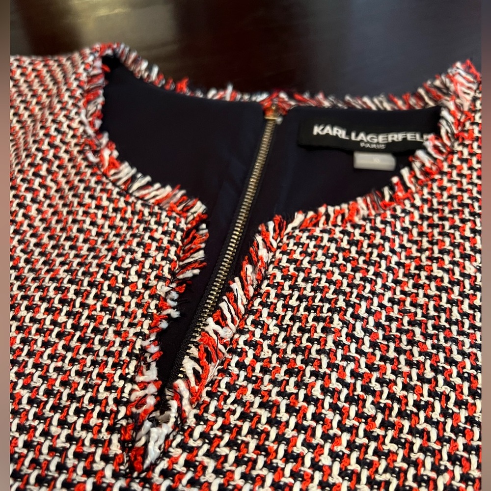 Karl Lagerfeld Red and Black Tweed Midi Dress